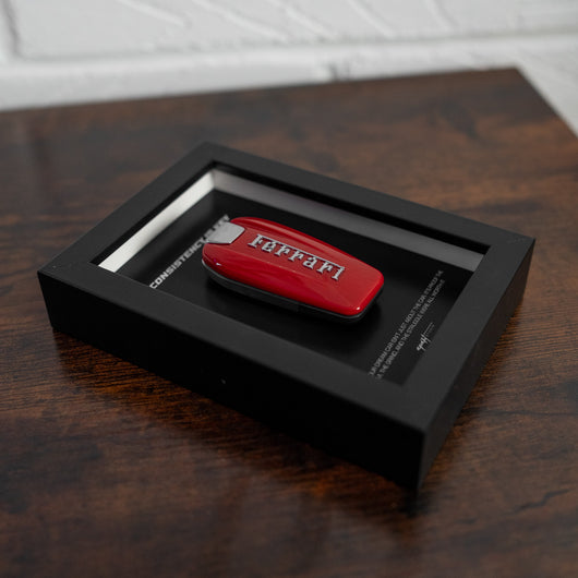 Consistency is Key Ferrari lifestyle wall display, motivational Ferrari artwork mounted in home setting by Apart Studio