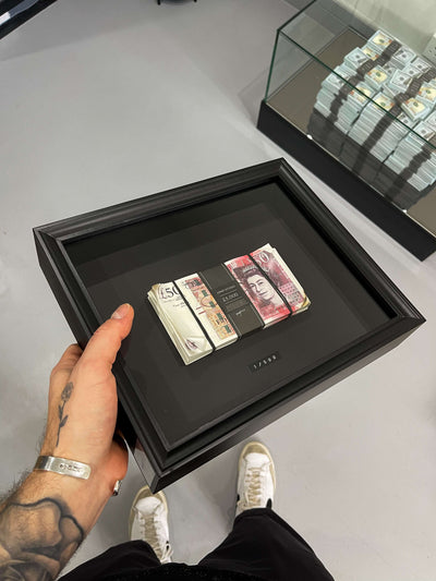 Aged Stacked Frame GBP lifestyle display on a wall, handmade British pound artwork by Apart Studio