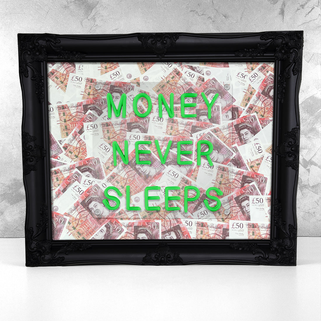 Money Never Sleeps V2 LED frame - GBP - Apart studio