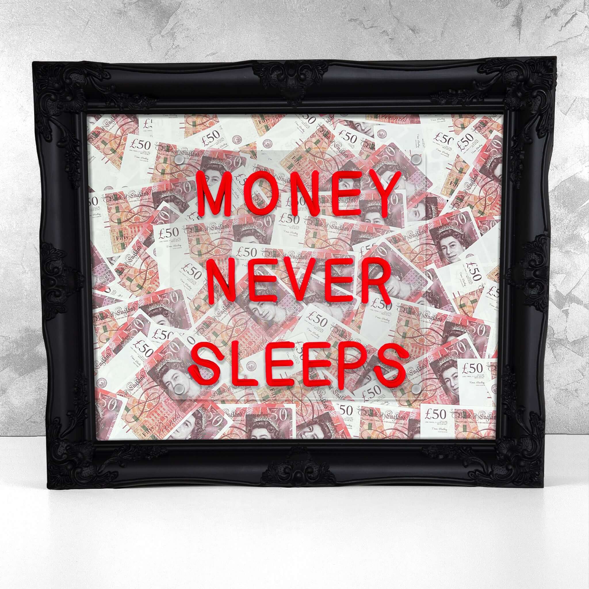 Money Never Sleeps V2 LED frame - GBP - Apart studio