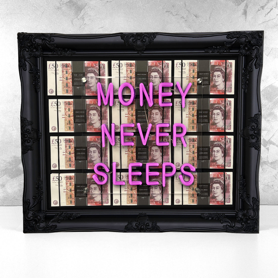 Money Never Sleeps V1 LED frame - GBP - Apart studio