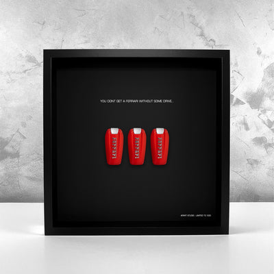 The Drive Frame Ferrari front view, handmade Ferrari themed framed artwork with 3D elements by Apart Studio